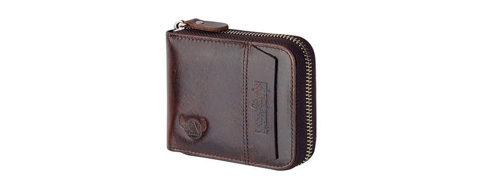 admetus genuine leather short zipper wallet for men