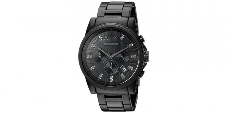 A|X Black and Glitz Stainless Steel Watch