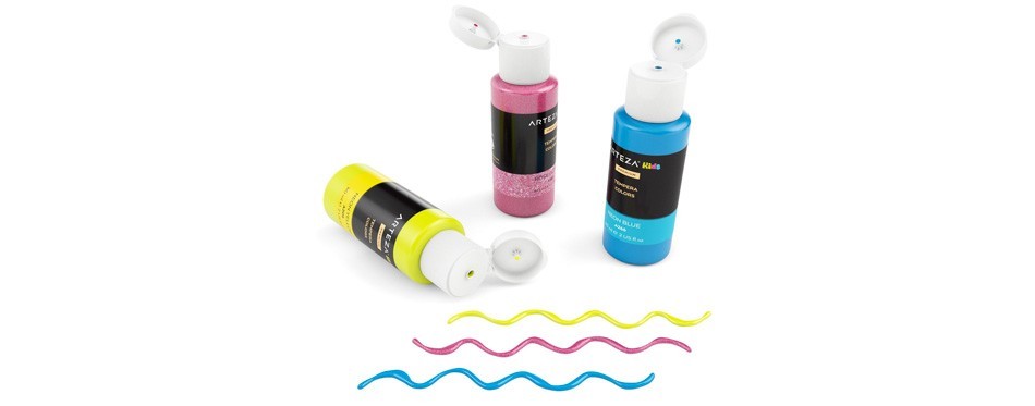 arteza kids tempera glow in the dark paint set with glitter