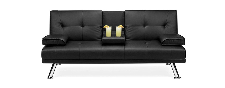 best choice products modern faux leather convertible futon sofa