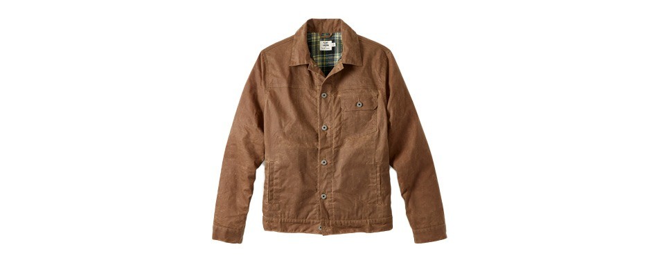 brad leone flannel-lined waxed trucker jacket
