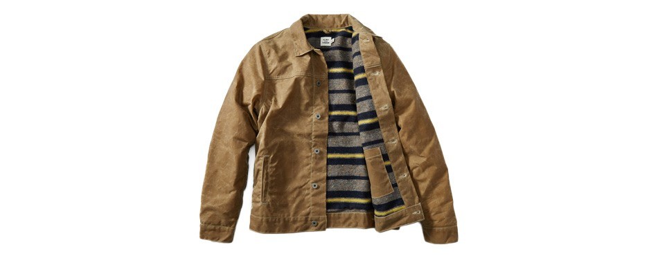 flint and tinder wool-lined waxed trucker jacket