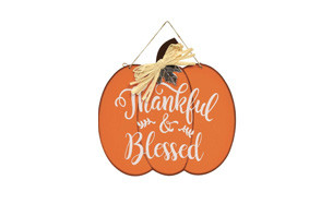 greenbrier international thankful & blessed pumpkin sign fall decor