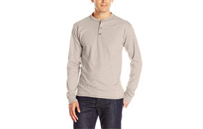hanes long sleeve beefy henley t-shirt