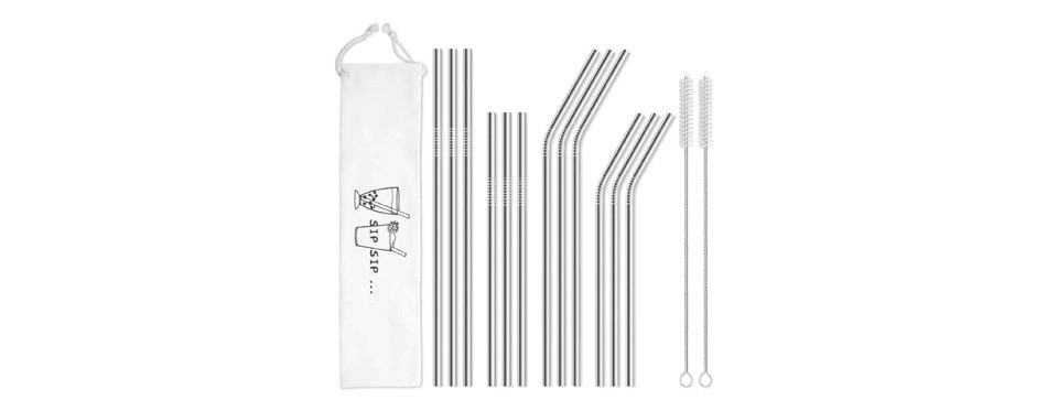 hiware 12-pack reusable stainless steel metal straws with case