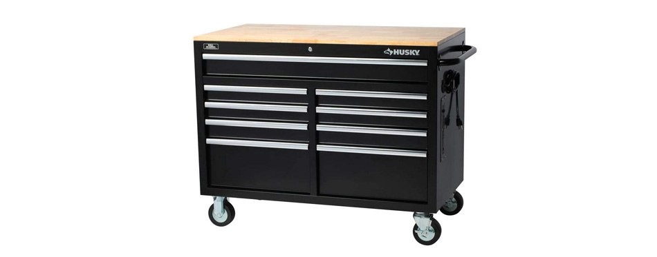 husky extra deep 46 in. 9-drawer mobile workbench