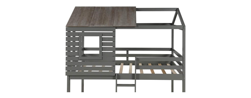 meritline low bunk beds with roof and guard rail