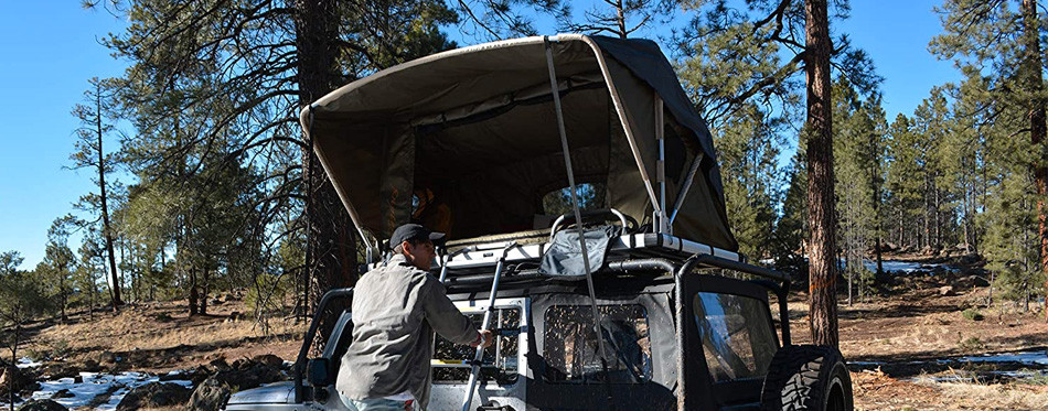 offgrid voyager jeep truck suv camping rooftop tent with ladder