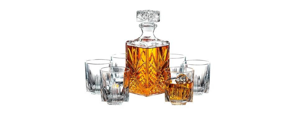 paksh novelty 7-piece italian crafted glass decanter & whisky glasses set