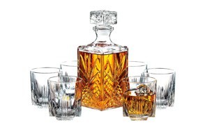 paksh novelty 7-piece italian crafted glass decanter & whisky glasses set