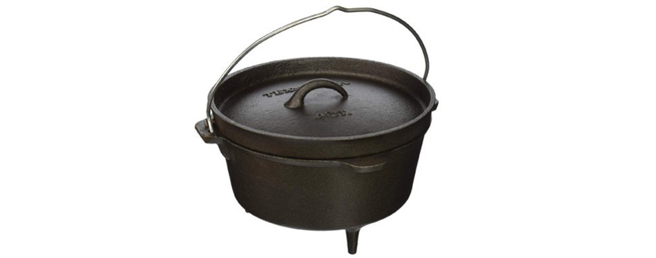 Texsport Cast Iron Dutch Oven with Legs Lid Dual Handles and Easy Lift Wire Handle.