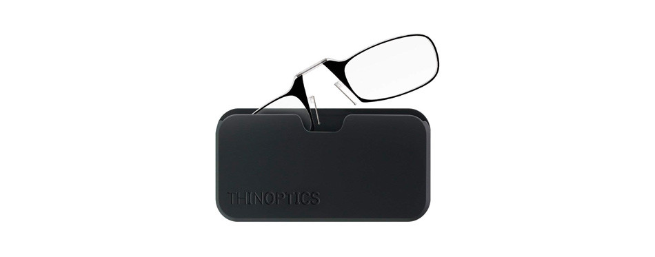 thinoptics reading glasses with black universal pod case