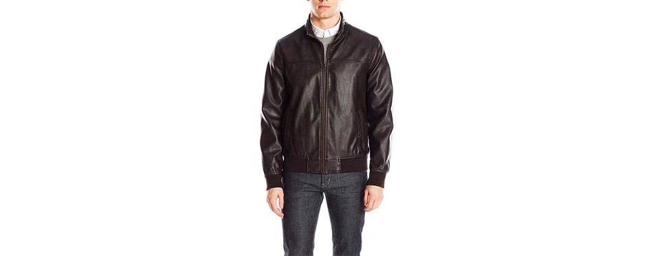 tommy hilfiger men's smooth lamb faux leather unfilled bomber jacket