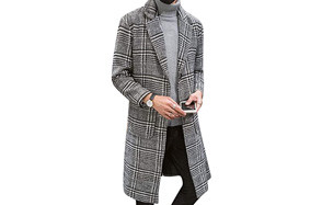 uaneo single breasted plaid men's peacoat