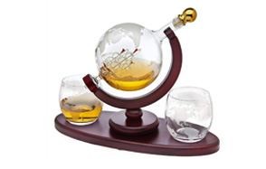 whiskey decanter globe set with 2 etched globe whisky glasses