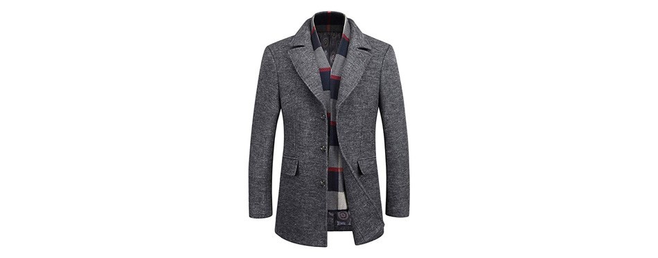 wulful men’s wool trench coat winter slim fit pea coat